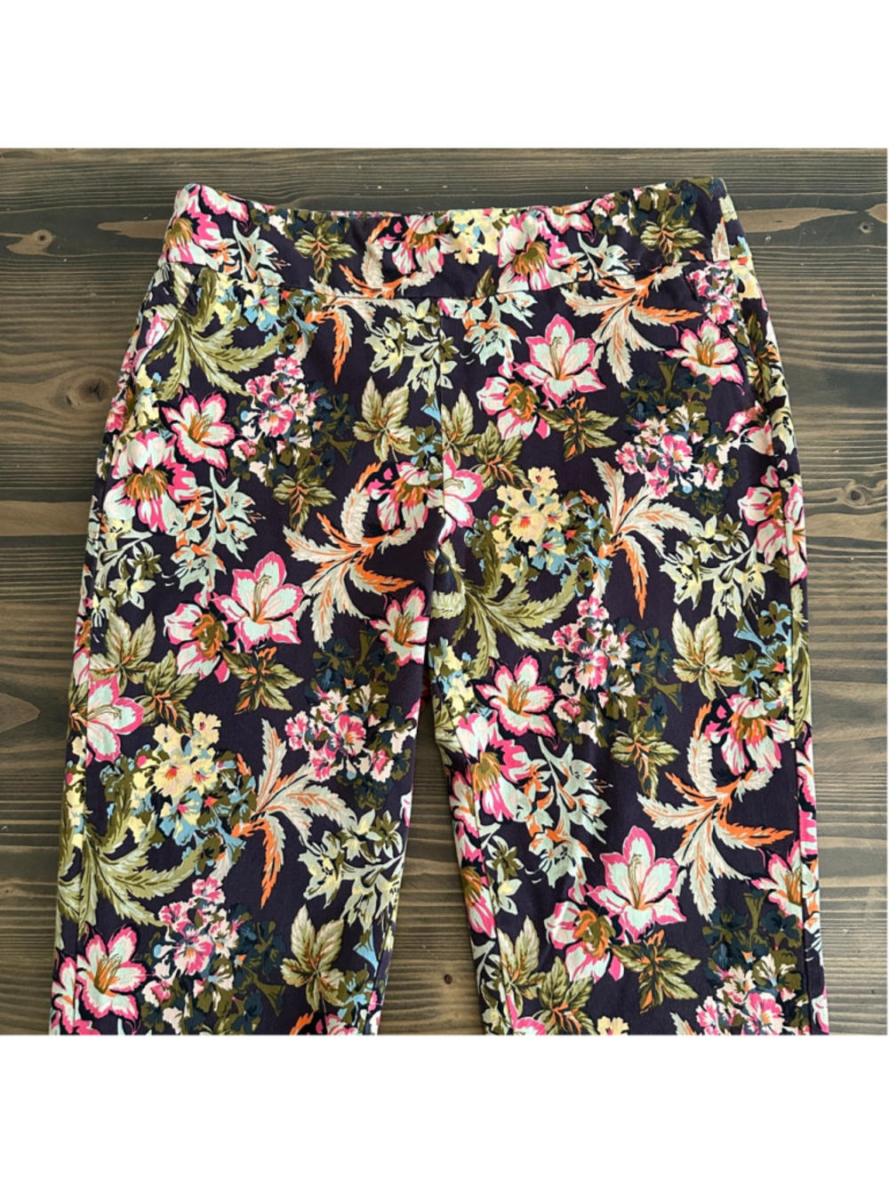 Soft Surroundings Floral Ankle Pants Womens L Brown Pink Stretch Crop - Picture 3 of 14